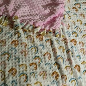Pink and White Kids Blanket with Rainbow Pattern